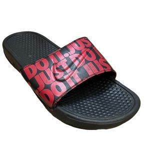 NIKE BENASSI SLIDES JUST DO IT BLACKS UNIVERSITYS REDS SWOOSH SANDALS- Size 11